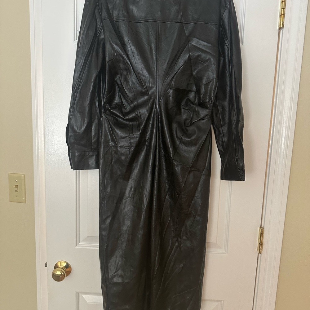 Zara Elegant Black Leather Long Sleeve Dress